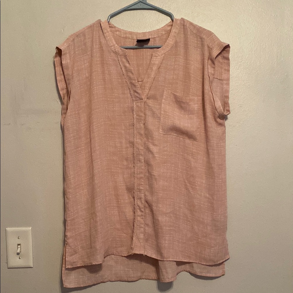 Worthington Blush Pink Cap Sleeve Blouse with Pocket and Frayed edge detail (L)